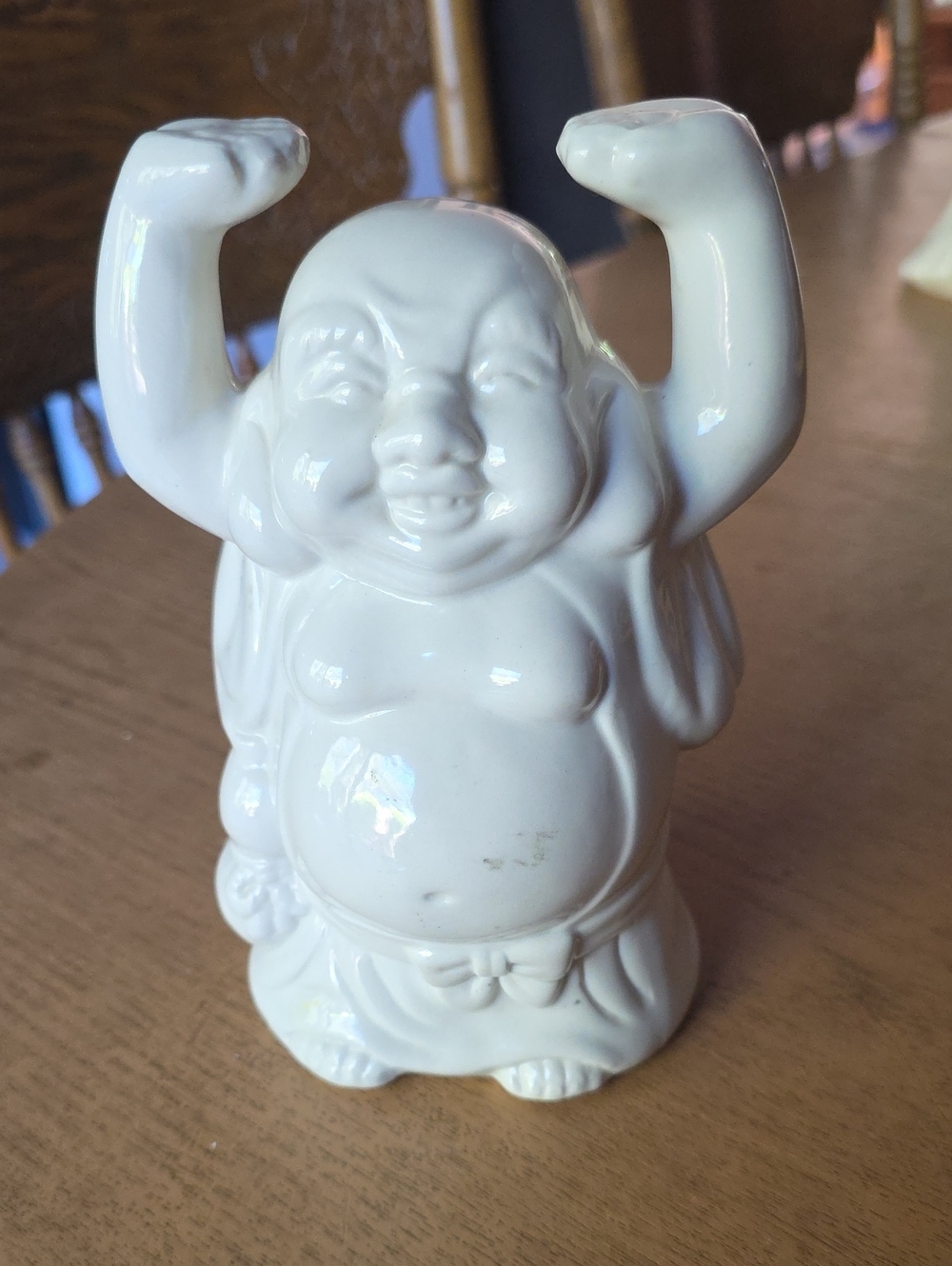 White Ceramic Laughing Buddha Figurine - Decorative Home Art